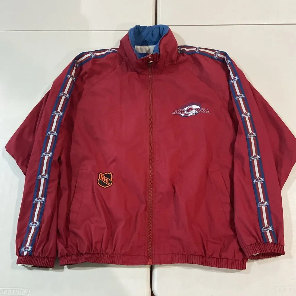 Vintage Windbreaker Jacket Colorado Avalanche Pro Player XL NHL